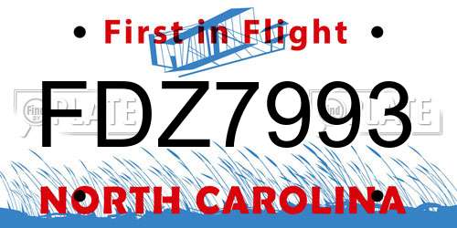 FDZ7993 North Carolina License Plate