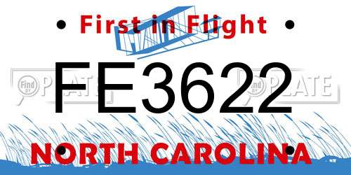 FE3622 North Carolina License Plate