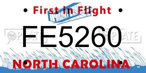 FE5260 North Carolina License Plate