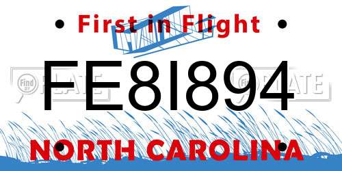 FE8I894 North Carolina License Plate