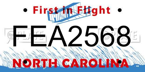 FEA2568 North Carolina License Plate