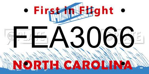 FEA3066 North Carolina License Plate