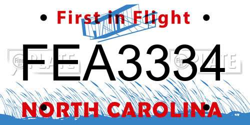 FEA3334 North Carolina License Plate