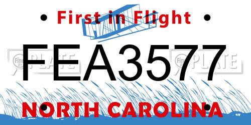 FEA3577 North Carolina License Plate