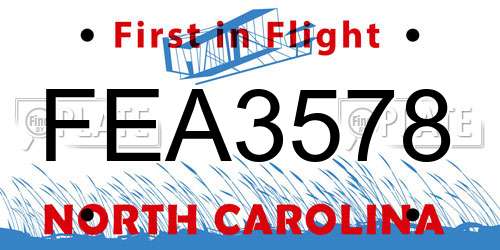 FEA3578 North Carolina License Plate