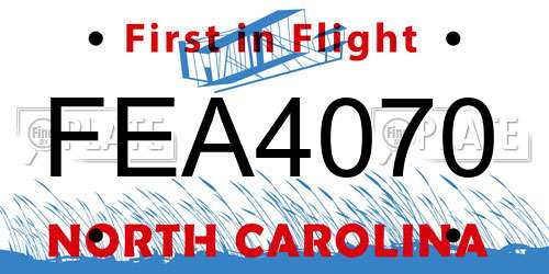 FEA4070 North Carolina License Plate