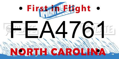 FEA4761 North Carolina License Plate