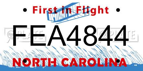 FEA4844 North Carolina License Plate