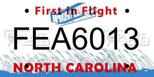 FEA6013 North Carolina License Plate