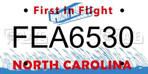 FEA6530 North Carolina License Plate