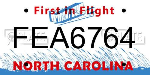 FEA6764 North Carolina License Plate