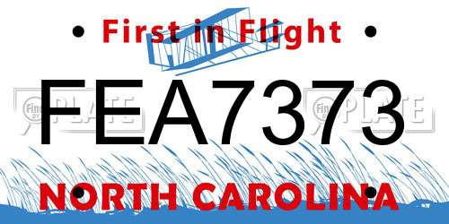 FEA7373 North Carolina License Plate