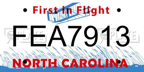 FEA7913 North Carolina License Plate