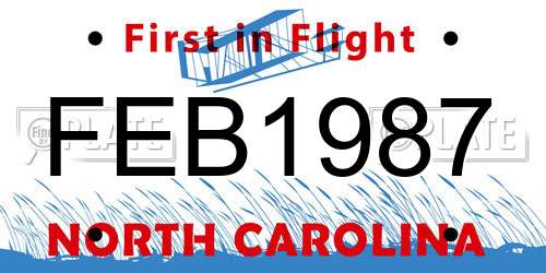FEB1987 North Carolina License Plate