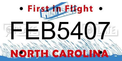 FEB5407 North Carolina License Plate