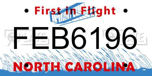 FEB6196 North Carolina License Plate