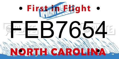 FEB7654 North Carolina License Plate