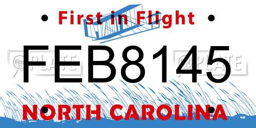 FEB8145 North Carolina License Plate