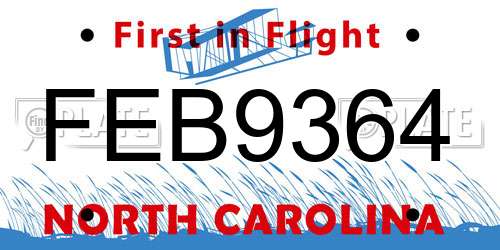 FEB9364 North Carolina License Plate