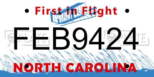 FEB9424 North Carolina License Plate