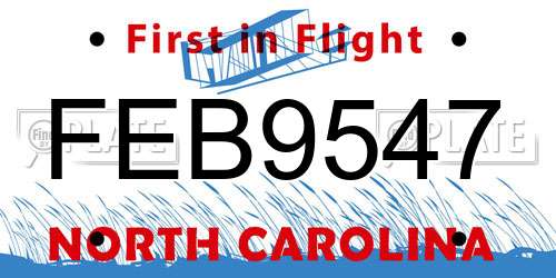FEB9547 North Carolina License Plate