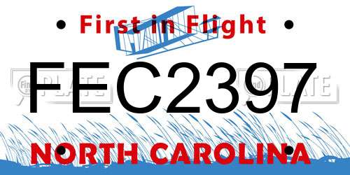 FEC2397 North Carolina License Plate