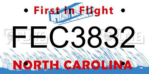 FEC3832 North Carolina License Plate
