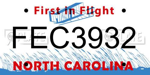 FEC3932 North Carolina License Plate