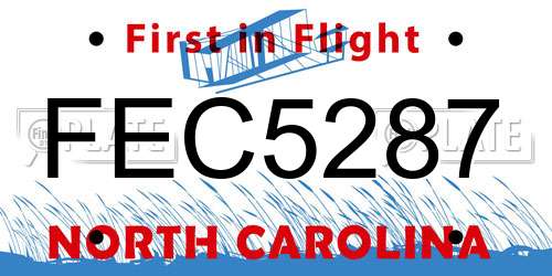 FEC5287 North Carolina License Plate
