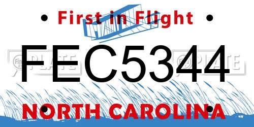 FEC5344 North Carolina License Plate