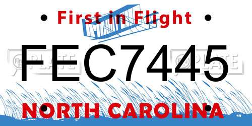 FEC7445 North Carolina License Plate