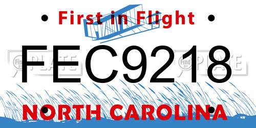 FEC9218 North Carolina License Plate