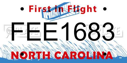 FEE1683 North Carolina License Plate