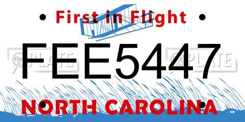 FEE5447 North Carolina License Plate