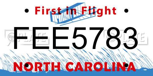 FEE5783 North Carolina License Plate