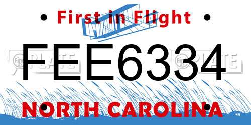 FEE6334 North Carolina License Plate