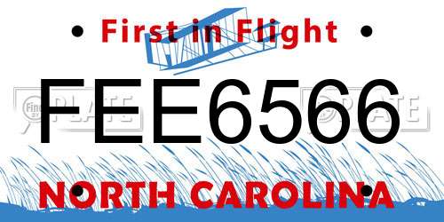 FEE6566 North Carolina License Plate
