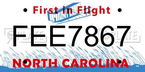 FEE7867 North Carolina License Plate