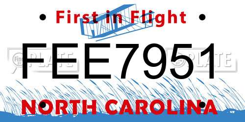 FEE7951 North Carolina License Plate