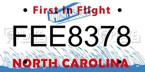 FEE8378 North Carolina License Plate