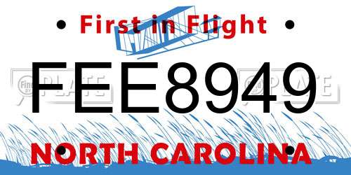 FEE8949 North Carolina License Plate