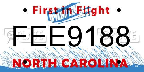 FEE9188 North Carolina License Plate