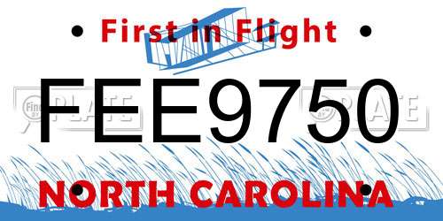 FEE9750 North Carolina License Plate
