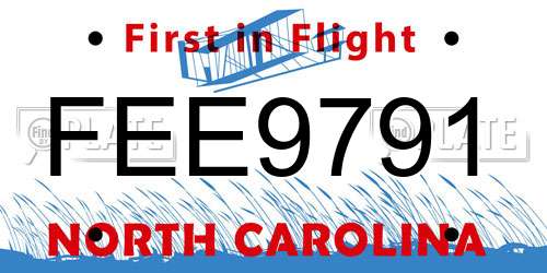 FEE9791 North Carolina License Plate