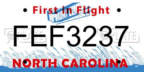 FEF3237 North Carolina License Plate