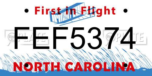 FEF5374 North Carolina License Plate
