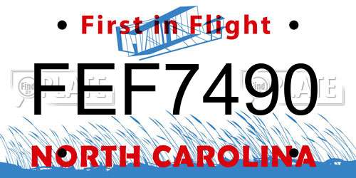 FEF7490 North Carolina License Plate