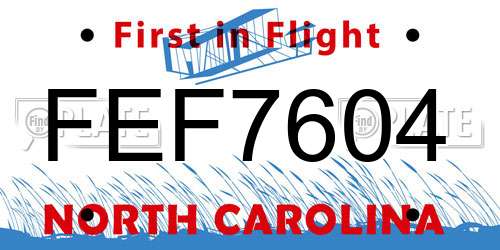 FEF7604 North Carolina License Plate