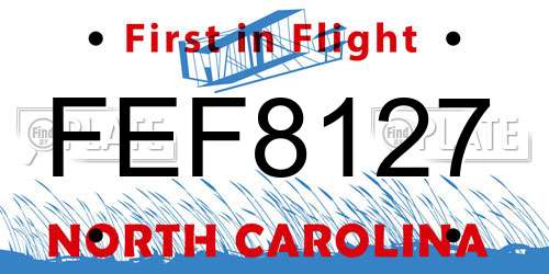FEF8127 North Carolina License Plate