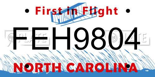 FEH9804 North Carolina License Plate